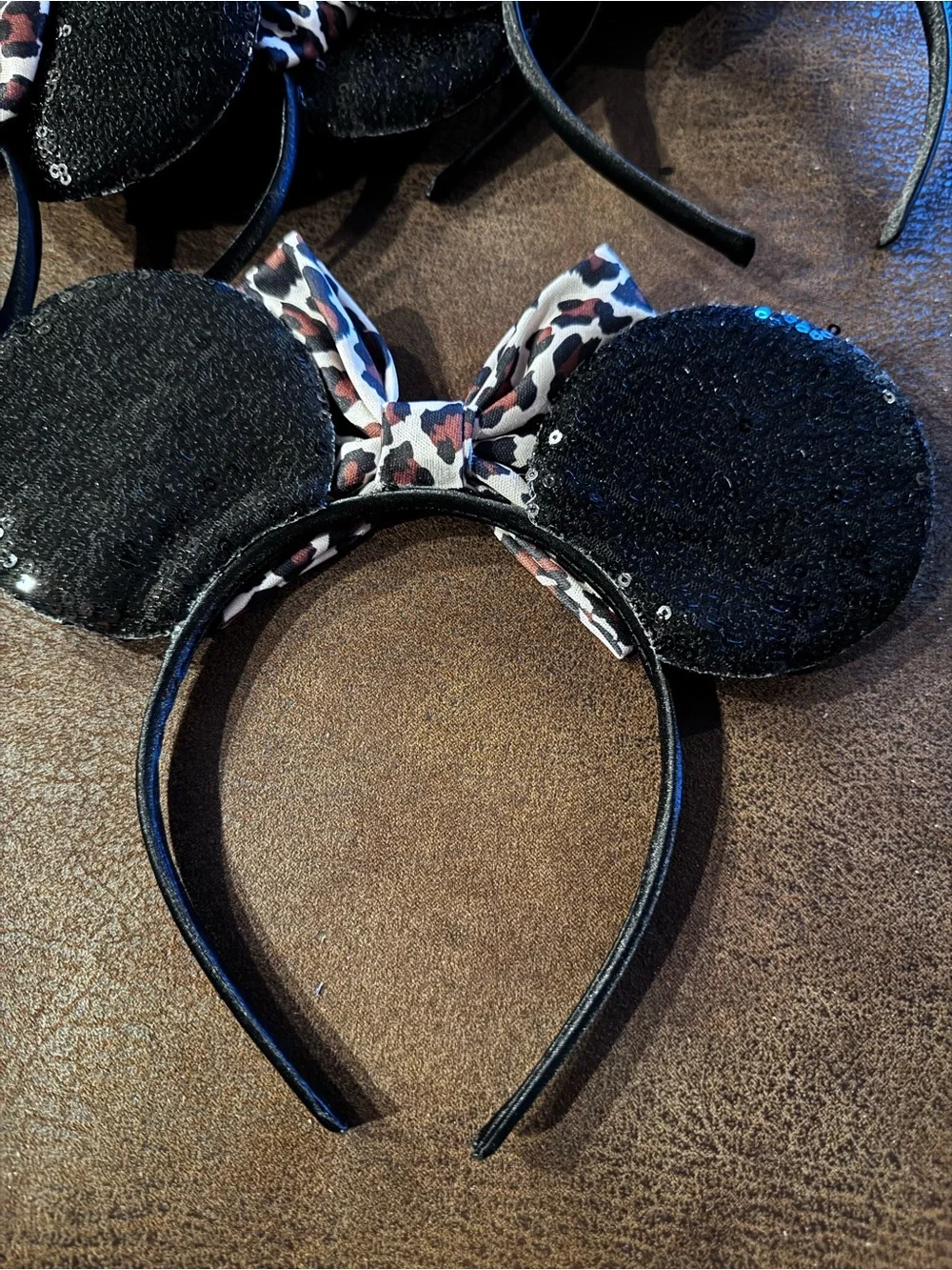 Bulk Lot-10 New Leopard Bow, Black Sequins Minnie Ears Headbands-Wholesale Cost